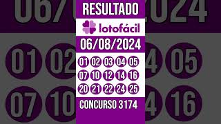 LOTO FACIL hoje  06082024  Resultado concurso 3174 [upl. by Rebbecca490]