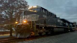 NS 4580 leads NS 23G at Manville NJ with 2 BNSF and a possible hot box on the 8th engine 10302023 [upl. by Attelrahc610]