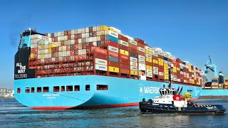 New Type Maersk MegaShip Antonia Maersks First Docking in Rotterdam [upl. by Neelrac]