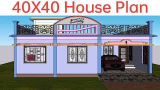 40X40 house plan 3 bedroom with Car Parking 1600 sq ft house 40X40 घर का नक्शा [upl. by Kress]