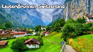 Lauterbrunnen Switzerland walking tour 4K  most beautiful Swiss village  Paradise on Earth [upl. by Ehtylb834]