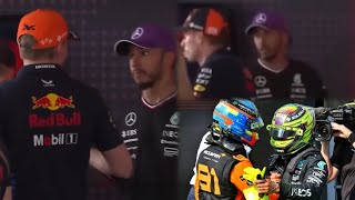 Max Verstappen Lewis Hamilton meet each other after incident  Lewis amp Lando congratulate Oscar [upl. by Hsiri]