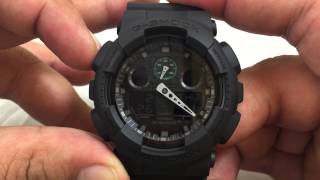 Casio GSHOCK Military GA100MB1A REVIEW  How To Set Time  LIGHT DISPLAY [upl. by Eudora]