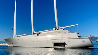 Sailing Yacht A the spectacular 14281m Nobiskrug built sailing yacht docking in Gibraltar [upl. by Ylreveb280]