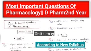 Most Important Questions Of Pharmacology  Acc to New Syllabus  D Pharm2nd Year by Eazy Pharma [upl. by Brenza466]