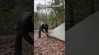 Setting Up a Plow Point Tarp Shelter Easy and Adequate Shelter camping tarpcamping [upl. by Ateekal]