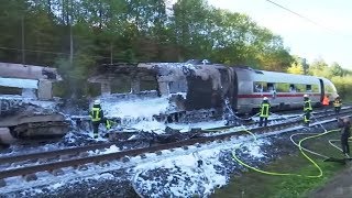 BRAND IM ICE BahnSchnellstrecke KölnFrankfurt lange gesperrt [upl. by Helsell]