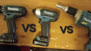 drill vs impact driver vs drywall screwgun powertools drill impactdriver drywall [upl. by Odelia218]