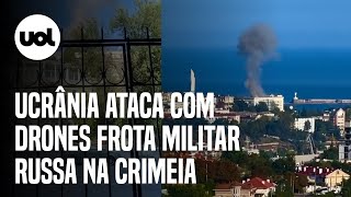 Ucrânia ataca com drones frota militar russa na Crimeia [upl. by Enilraep162]