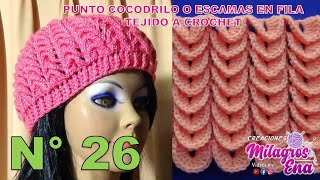 Punto N° 26 tejido a crochet Punto Cocodrilo o escamas en fila paso a paso para gorros [upl. by Leseil]