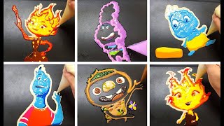 ⏪️ Making Elemental  Ember Wade Gale Clod pancake art challenge Movie Elemental [upl. by Asile]