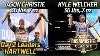 Jason Christie and Kyle Welcher share the Day 2 lead at the 2022 Bassmaster Classic on Lake Hartwell [upl. by Guinevere752]