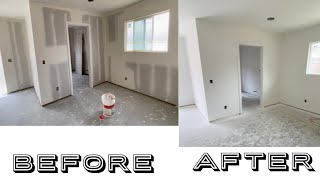 How to Paint New drywall Interior Start to Finish primer amp 2 coats paint Como pintar paredes nuevas [upl. by Acimad]