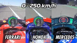 0250kmh Acceleration Ferrari vs Honda vs Mercedes F1 2024 [upl. by Nelsen]