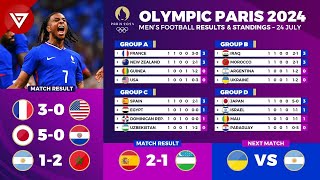 🔴 Results amp Standings Table OLYMPIC PARIS 2024 Mens Football as of 24 July 2024  France vs USA [upl. by Baun]