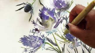 Eryngium Watercolor and Ink Painting Tutorial [upl. by Semele175]