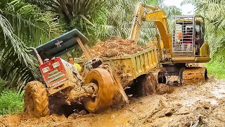 Tractor Operator Skills on Potholes Muddy Roads  Tractor Stuck in Mud [upl. by Nahtan308]