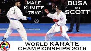 BRONZE Male Kumite 75kg BUSA ITA vs SCOTT USA 2016 World Karate Championships [upl. by Eidok355]