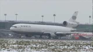 World Air McDonnell Douglas MD11 at Stansted  Interesting engine sound on takeoff [upl. by Sonitnatsnok523]