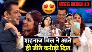 Shehnaaz Gill Bigg Boss 13 Entry Reaction  Salman Khan Shehnaaz Gill Sidharth Sukla  biggboss13 [upl. by Win360]