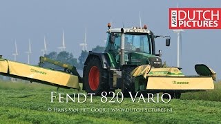 Gras maaien Fendt 820 met nieuwe Krone EasyCut maaiers Johan FrensMowing grass for silage [upl. by Drannek]