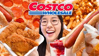 Trying EVERYTHING at COSTCO Food Court 🍕 Chicken Strips Poutine [upl. by Anissej]