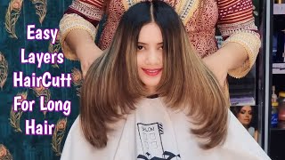 Long layers haircut at home  Step by step long layered haircut tutorial [upl. by Amoeji203]