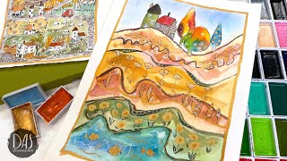 How to Paint a Watercolor  Whimsical Houses on a Hill  Easy RealTime Tutorial for Beginners [upl. by Oicapot]