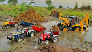 JCB 5cx fully loading sand in HMT tractor  Swaraj FE 744 Tractor MrDevCreators [upl. by Milde]