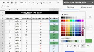 google spreadsheet  conditionele opmaak  conditional layout  voorwaadelijke opmaak [upl. by Ecirtac]