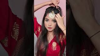 Beautiful Easy Hairstyle With Maangtikka  Cute Wedding Guest Hairstyle Tutorial shorts [upl. by Klaus585]