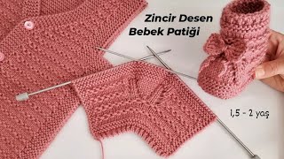 Zincir Desen Bebek Patiği 🎊 knitting baby slippers sweater crochet design örgü yelek kazak hırka lif [upl. by Candra]