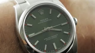 Rolex Oyster Perpetual Olive Green Dial 114200 Rolex Watch Review [upl. by Yevad]