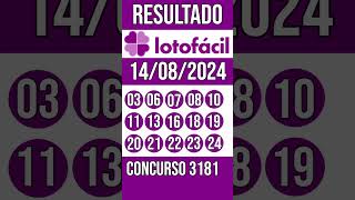 LOTO FACIL hoje  14082024  Resultado concurso 3181 [upl. by Holub601]