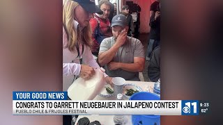 Man devours 19 jalapenos in 10 minutes during eating contest at Pueblo Chile and Frijoles Festiva [upl. by Enawyd]