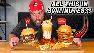 Jaxs Quadruple Beef and Chicken Burgers Challenge w Popcorn Chicken Loaded Fries and Milkshake [upl. by Annol629]