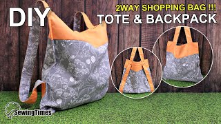 DIY EASY 2WAY SHOPPING BAG 가방만들기  How to make a tote amp backpack  Reusable Market Bag sewingtimes [upl. by Rafat]