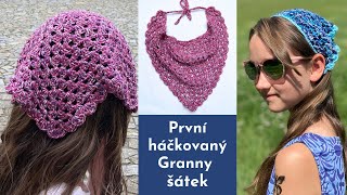 🧶Háčkovaný Granny šáteček na hlavu  čelenka pro začátečníky z Amigurumi Degrade 🧶psaný návod zdarma [upl. by Langan]