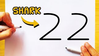 HOW TO DRAW A SHARK FROM THE NUMBER 22 EASY STEP BY STEP [upl. by Guglielmo]