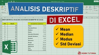 Menghitung Analisis Statistik Deskriptif di Excel  Mean Median Modus Standar Deviasi [upl. by Tolland]