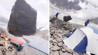 Camper Has Close Call With Loose Boulder [upl. by Ramas]