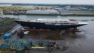 Jeff Bezoss sailing yacht Koru first video of her technical launch [upl. by Blumenthal831]