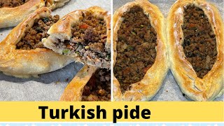 Turkish street food pideTurkish pizza Turkish traditional recipe [upl. by Eisse301]