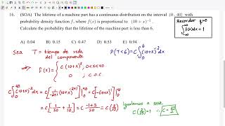 SoA Exam P Probabilidad S4E16 Tiempo de vida de un componente [upl. by Ludewig]