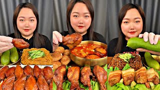 EATING ASMR SPICY NOODLES CHICKEN PORK BELLY  REAL MUKBANG [upl. by Iain]