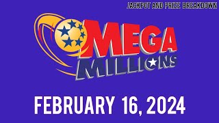 Mega Millions drawing for Friday February 16 2024 [upl. by Sutsuj]