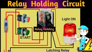 Relay Holding Circuit  Relay Latching Circuit Wiring  How to hold relay using push button switch [upl. by Nedgo]