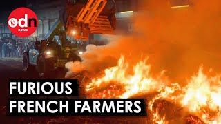 French Farmers Protest Fires Roadblocks Subsidy Clash [upl. by Lladnarc867]