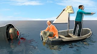 BUILDING A BOAT AGAINST ROBOT SHARK  Garrys Mod Gameplay  Gmod Sandbox Boat Building [upl. by Uhn]