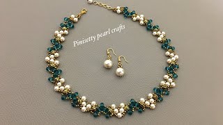 Elegant Princess Style Beaded Necklace with Pearls amp Crystal rondelles How to Make Beaded Jewelry [upl. by Aerdnua213]